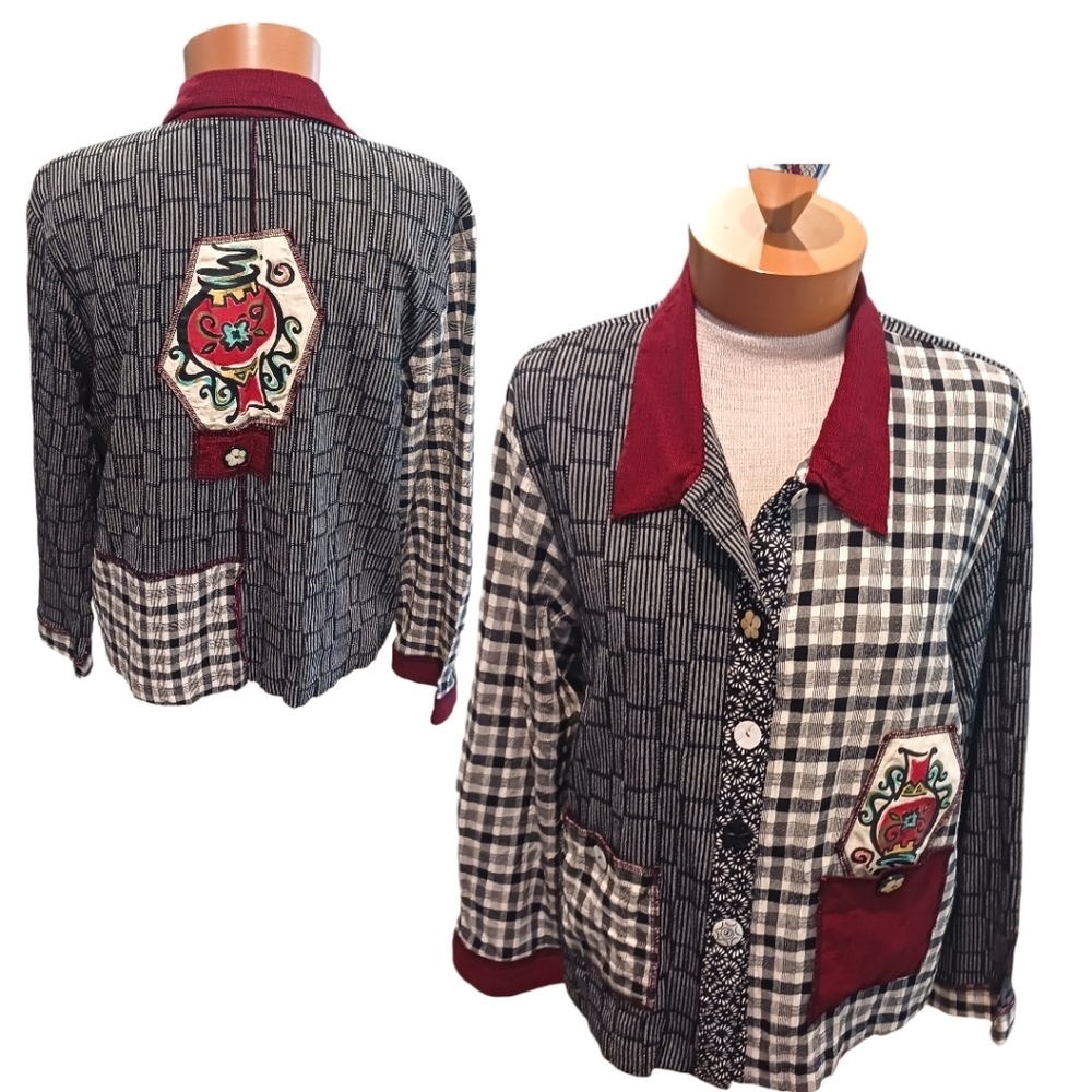 Faith by Celia Forrester Womens Top Jacket Eclectic Artsy Lagenlook Rayon Spring